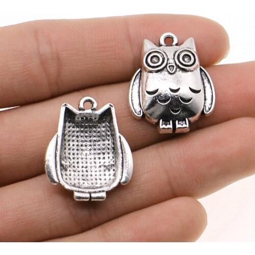 Tristana 6pcs/lot 21x25mm Owl Charms Pendant For Jewelry Making Antique Silver Color Alloy Charms