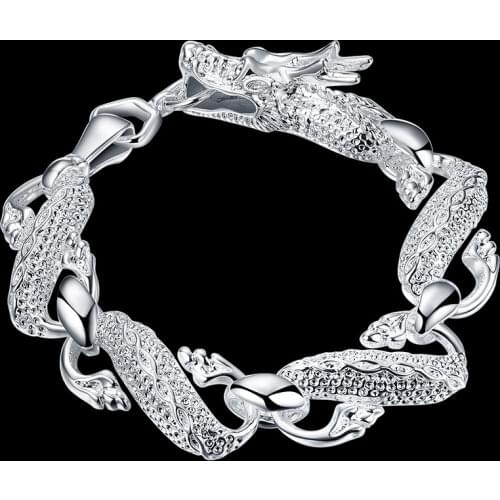 Mens Fine Jewelry 925 Sterling Silver Classic Chinese Dragon Bracelet&bangle for Women Bileklik De Prata Free