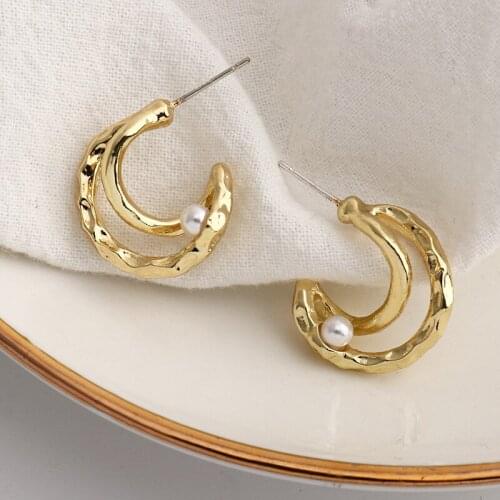 Gold Moon Stud Earrings for Woman Gold Color Alloy Womens Fashion Pearl Jewelry Aesthetic Hollow Accessorie Factory Outlet
