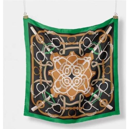 53cm Women Brand Chains Belt Print Fashion Small Square Scarf Wraps Hijab High Quality Foulard Neckerchief Office Party Bandana