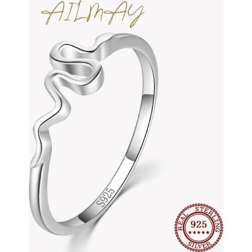 Ailmay Top Quality Real 925 Sterling Silver Personality Snake Shape Finger Ring For Women Classic Animal Fashion Jewelry