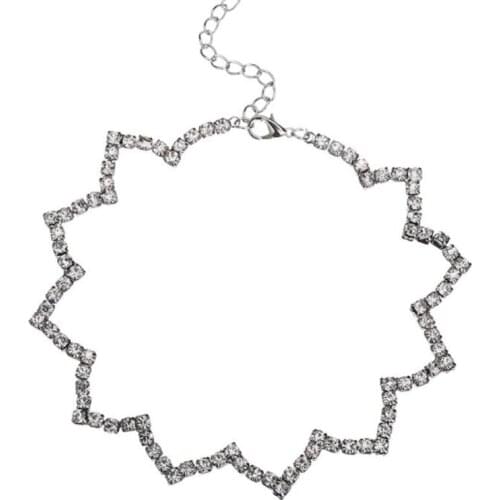 Short necklace Collarbone Chain Full Crystal Necklace Rhinestones Necklace for Women Shiny Silver Color Metal Necklace