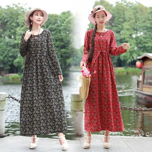 2021 New Arrival Long Sleeve Loose Autumn Dress Draw String Slim Vintage Office Lady Work Dress Women Spring Casual Long Dress