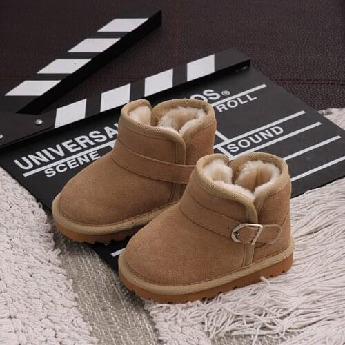 OKKDEY Winter Children Boots Thick Warm Shoes Cotton-Padded Suede Buckle Girls Boots Boys Snow Boots Kids Shoes