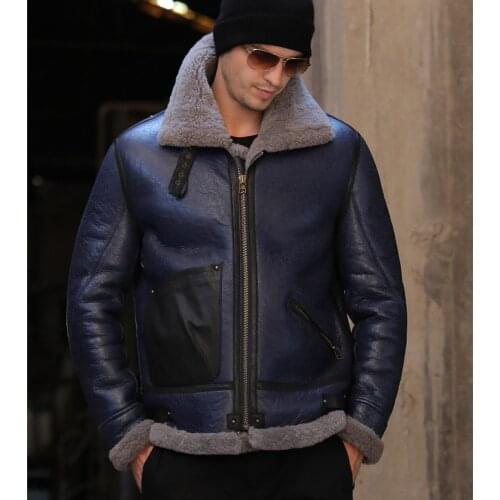 Winter Warm Thicken Natural Shearling Sheepskin Fur Men Fashion Genuine Leather Jacket Brown Fur Clothing Real Fur Coat