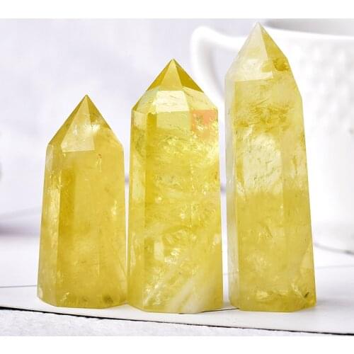 1pc Natural Crystal Point Citrine Healing Energy Stone Reiki Obelisk Crystal Quartz Wand Ornament for Home Decoration Tower Gift