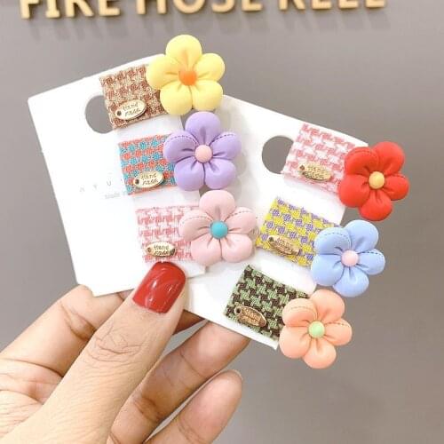 2/6PCS/Set Toddlers Girl Flower Snap Hair Clips Plaid Hairpin Baby Barrettes Kids Hair Accessories