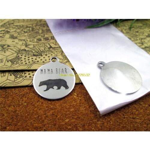 20pcs--20mm stainless steel circle round "mama bear"one side DIY Charms Pendants