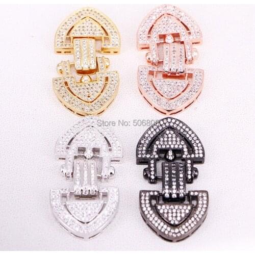 5PCS ZYZ321-8051 CZ Pave Double Bead Buckle Interlocking Clasp Fastener/Clasp, CZ Buckle Clasp