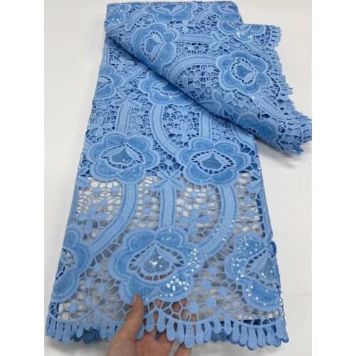 African Guipure Lace Fabric 2021 High Quality Cord Lace Latest French Mesh Lace Fabric With Sequins For Nigeria Wedding 5 Yards