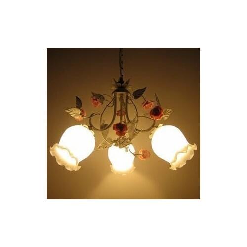 American Garden white iron glass flowers pendant light children room bedroom three head lighting