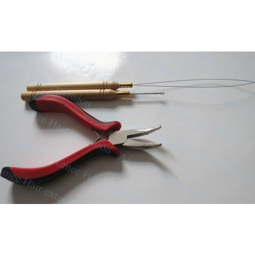 Free Shipping Plier(without teeth) + Hook/Threader tool for micro rings/links/beads + loop hair extension application tools