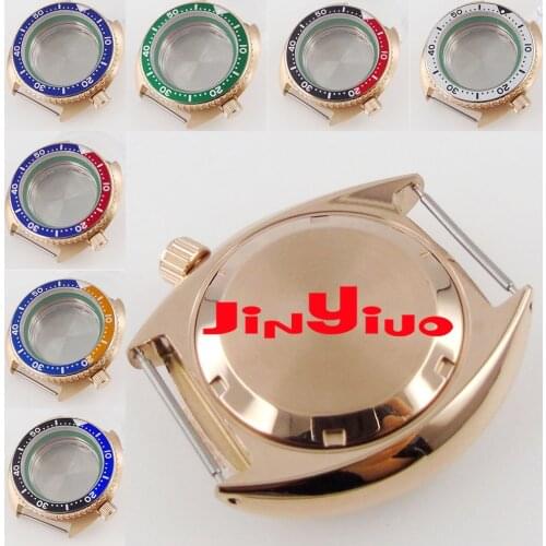 45mm fit NH35A NH36A Movement Rose Gold Coated Watch Case Ceramic Insert Solid Back