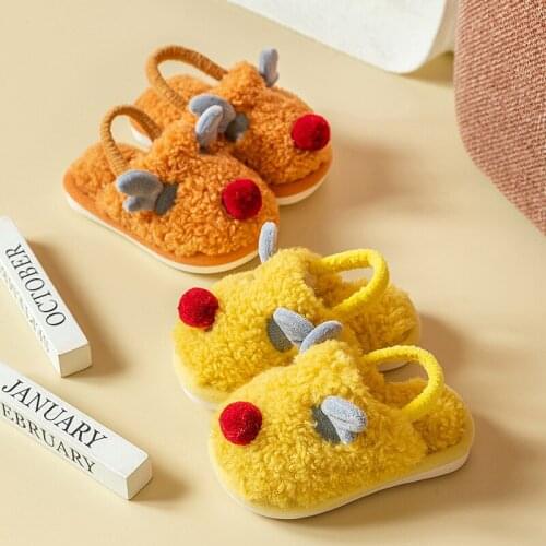 Childrens Cotton Slippers Keep Warm Indoors In Winter. Cute Cartoon Antler Boys and Girls' Home Anti-slip Baby Cotton Slippers