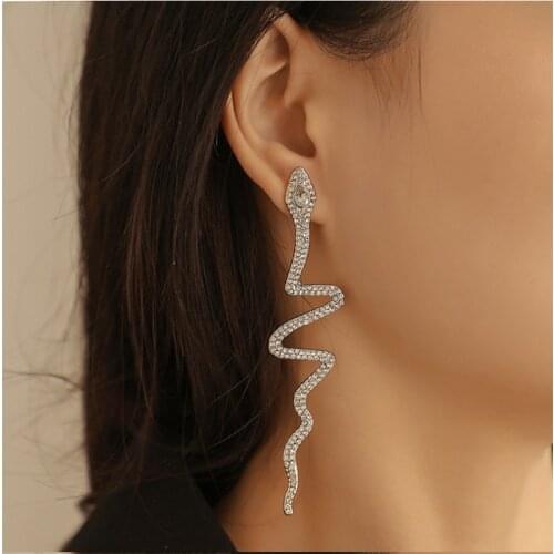 Long Tassel Crystal Earrings for Women Shiny Snake Shape Rhinestone Eardrop Cool Trinket for Weddings Fashion Jewelry Gifts