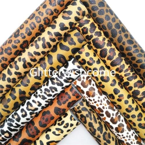Glitterwishcome Leopard Printed Synthetic Leather Faux Fabric Vinyl Sheets Felt backing for Accessories Bows DIY 21X29CM GM1041A