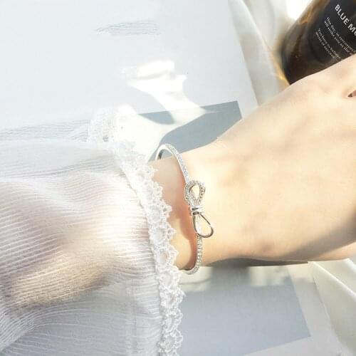 GorGor Bangles Women 925 Sterling Pattern Bow-knot Mosaic Zirconia Adjustable Simplicity Temperament Anniversary Jewelry SL077