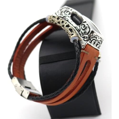 Gosear PU Leather Metal Replacement Watch Strap Band Wristband with Case Cover for Fitbit Ace 2 Inspire HR Smart Bracelet