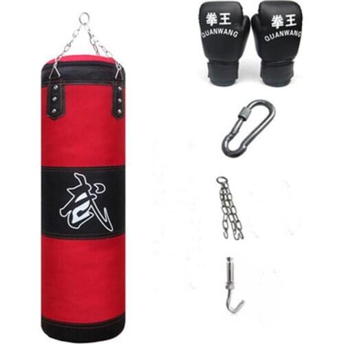 120cm Training Fitness MMA Boxing Punching Bag Empty Sport Kick Sandbag Muay Thai Boxer Training Set Wraps & Palm Sleeves & Hook
