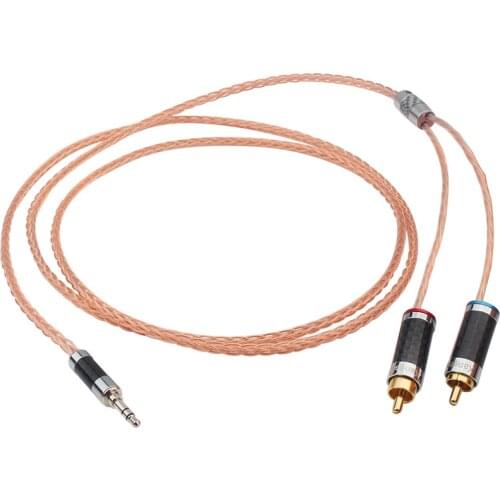 HiFi Audio 3.5mm To 2 RCA Cable Single Crystal Copper Silver Plated Amplifier Mobile Phone Cable