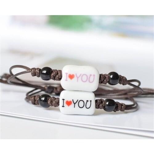 Exquisite hand-woven I love you bracelet fashion beautiful ceramic red heart beaded bracelet