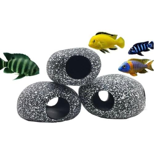 Ceramic Aquarium Cichlid Stone Rock Cave Stone Decoration Fish Tank Breeding Housing Shelter Decor Ornament 2 Size