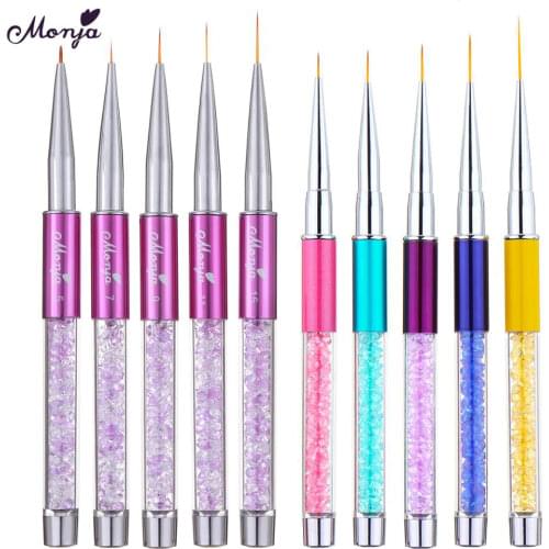 Monja Nail Art Rhinestone Handle Brush Acrylic UV GEL Extension Builder Drawing French Stripe Line Liner Painting Pen DIY Home