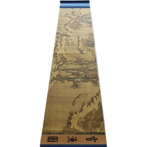 China Old Picture Paper Qiu Yings Snow Fishing Picture Long Scroll Painting