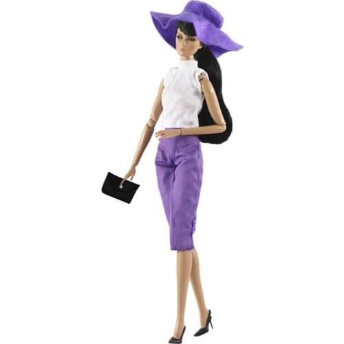Purple Fashion Doll Clothes Set For Barbie Doll Outfits Hat Sleeveless Top Shorts Handbag 1/6 Dolls Accessories Dollhouse Toys