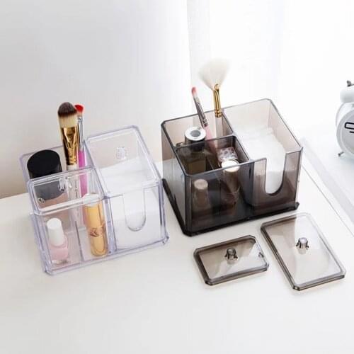 Cosmetic Storage Box Creative Plastic Makeup Cotton Organizers Bin with Cover Home Desktop Decor