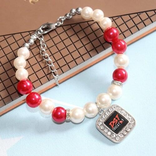 Red White Imitation Pearl Greek Letter Sorority DST Educator Bracelet With Extend Chain