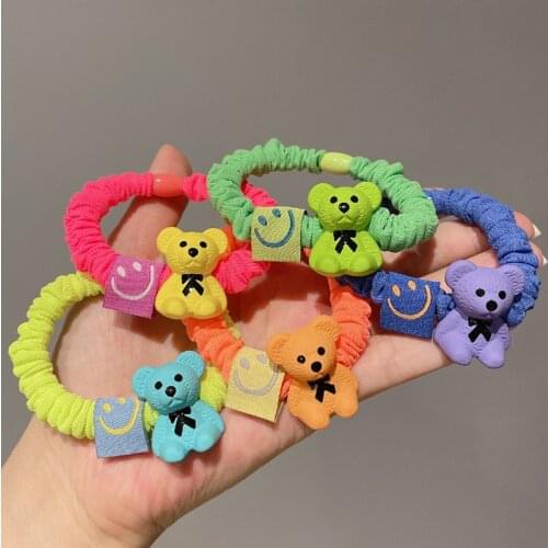 Colorful Bear Cartoon Elastic Hair Band For Women Crystal Hair Tie Hair Accessories For Girls Rubber Hair Band Hair Scrunchies