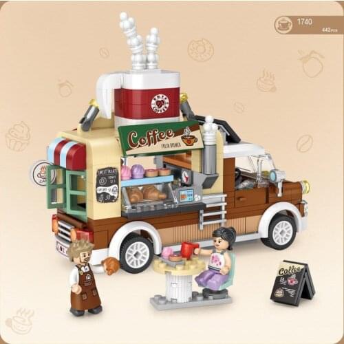 LOZ creative Coffee cart truck mini diamond building block city vehicle assemble bricks figures toys collection for kids gift