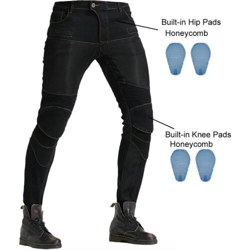 Men Motorcycle Riding Jeans Motocross Racing Pants Moto Vaqueros Pantalon With 4 X Honeycomb CE Armor Knee Hip Protector Pads