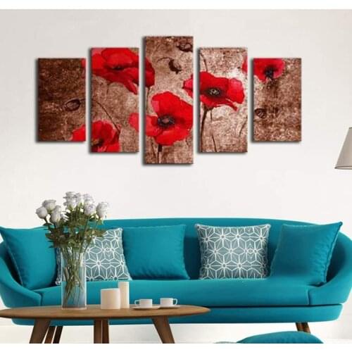Diamond Painting Red Poppy Brown 5 Pieces Kit Full Square Round Drill Mutl-Picture Diamond Embroidery Cross Stitch Handmade A165