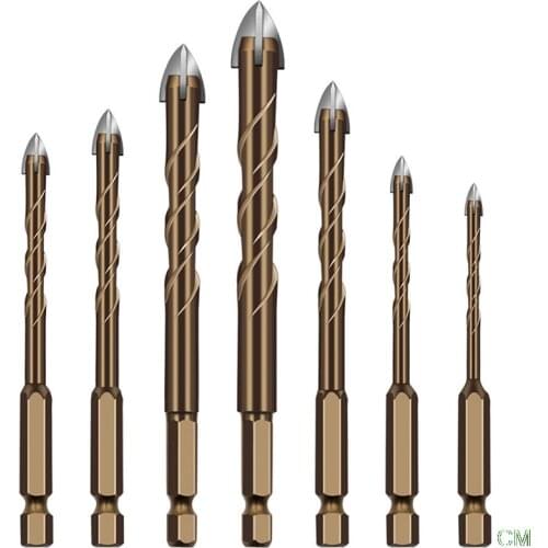 3/4/5/6/8/10/12mm Cross Hex Tile Drill Bits Set for Concrete Hole Opener Multiconstruction Drill Bit Set