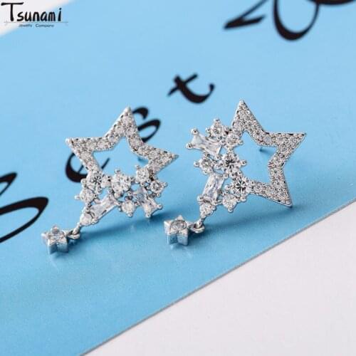 New Arrived Ins Fashion Cute Cartoon Popular Star Bling Zircon Stone Stud Earrings Women 2021 Trend Wedding Jewelry Crystal Gift