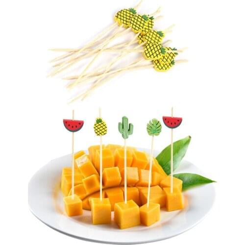 100 Pcs Disposable Bamboo Picks Handmade Sticks Buffet Fruit Toothpick Hawaiian Tropical Wedding Party Decoration Supplies