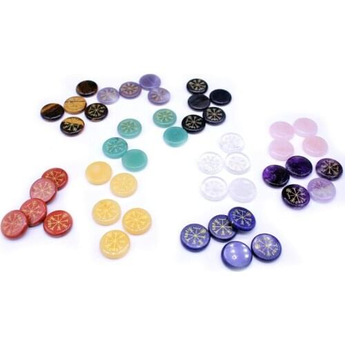 Wholesale Natural Semi-precious Stones Engraved Aura Symbol Constellation Chakra Yoga Energy Round Healing Stones