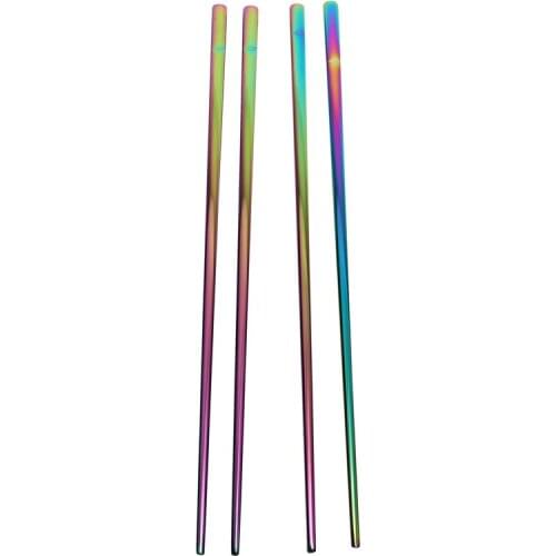 2 Pairs Japanese Korean Length 23Cm Food Grade Chopsticks Top Mirror Polished Stainless Steel Tableware Rainbow Color
