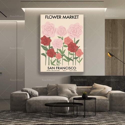 Flower Market Print, San Francisco Art, Flower Market Poster, Exhibition Poster, Botanical Poster, Digital Art Print