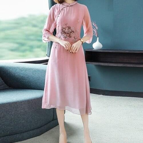 Dresses Summer 2020 Elegant Chinese Dresses Qipao Cheongsam Vietnam Traditional Dress Oriental Ao Dai Vietnam Dress TA1951