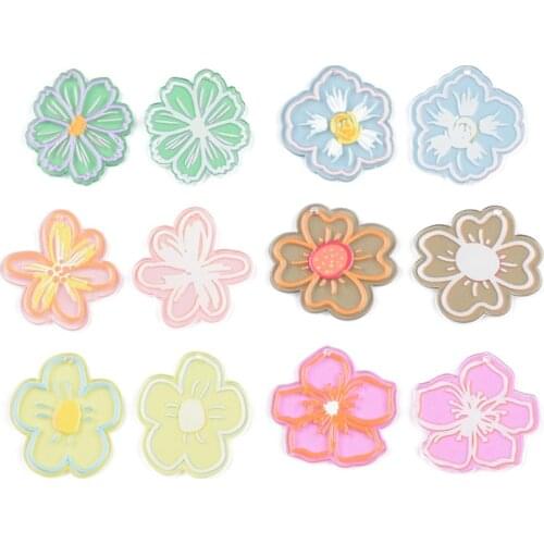 50PCS Transparent Colored Flower Accessories Hand Made Earrings Making Connectors DIY Pendant Jewelry Findings Components Charms