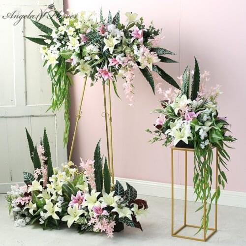 Luxury Lily Rose Artificial Flower Arrangement Hanging Floor Floral Wedding Arch Decor Wall Flower Row Party Backdrop Display