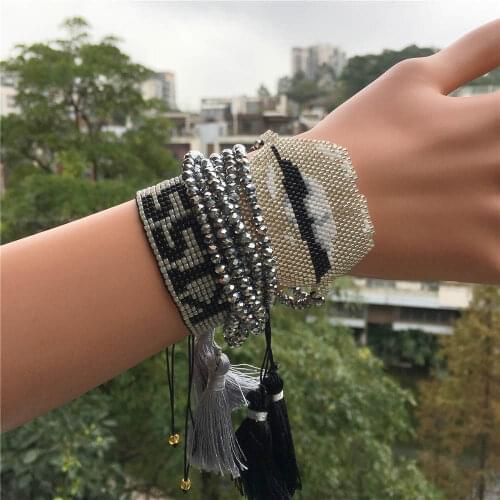 Handmade Evil Eye Miyuki Seed Beads Bracelets Set Loom Woven Friendship Jewelry