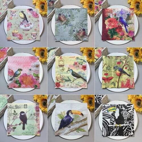 20Pcs/Bag Napkins Paper Butterfly Floral Birds Decoupage Napkin Paper Tissue for Xmas Wedding Decor Party Table Supplies