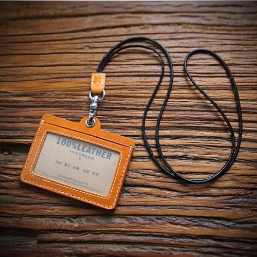 ID Card Holder Lanyard Office Supplies Desk Accessories Business Card Holder Top Layer Cowhide Bus Card Holder Card Wallet