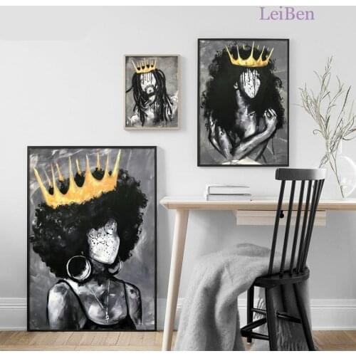 Nordic Abstract Posters and Prints African Black Angel Queen Crown Wall Art Canvas Painting Girls Bedroom Decoration Pictures
