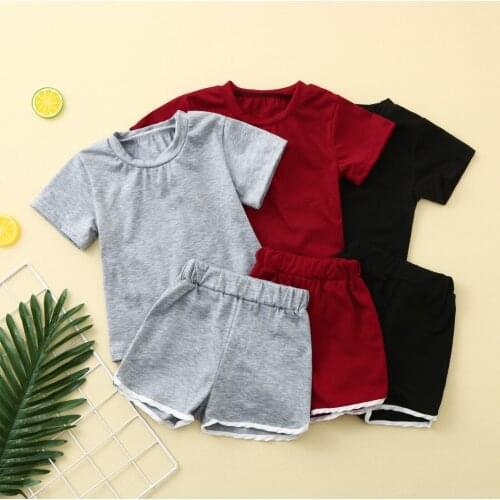 2pcs Baby Girls Boy Sets Baby Girls Kids Toddler Sports T Shirt Tops+ Shorts 2PCS Outfits Tracksuit Set Summer Children Clothes
