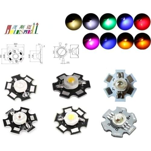 High Power LED Chip 3W Red Yellow Blue Green White Orange Purple Pink Warm white RGB LED With Heat Sink Aluminum Base Plate PCB